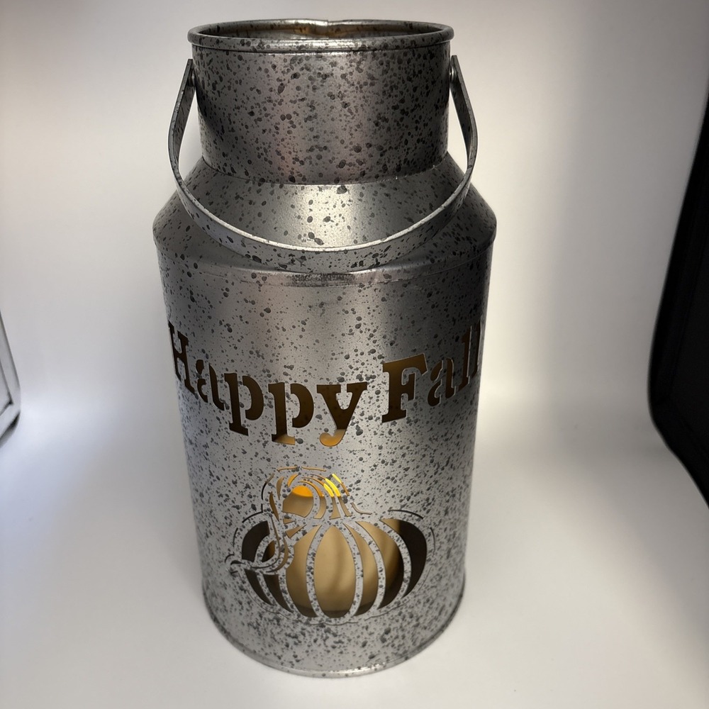 Tin Lantern With Handle - Candle Holder/ Happy Fall 12" Pre-owned - Picture 6 of 8